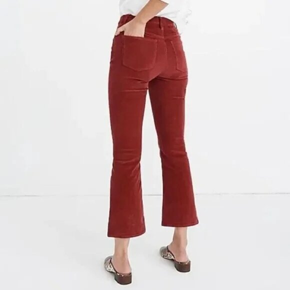 Madewell Cali Demi-Boot Corduroy Pants 26 Rust Red High-Rise Button Fly Flare - Picture 2 of 16